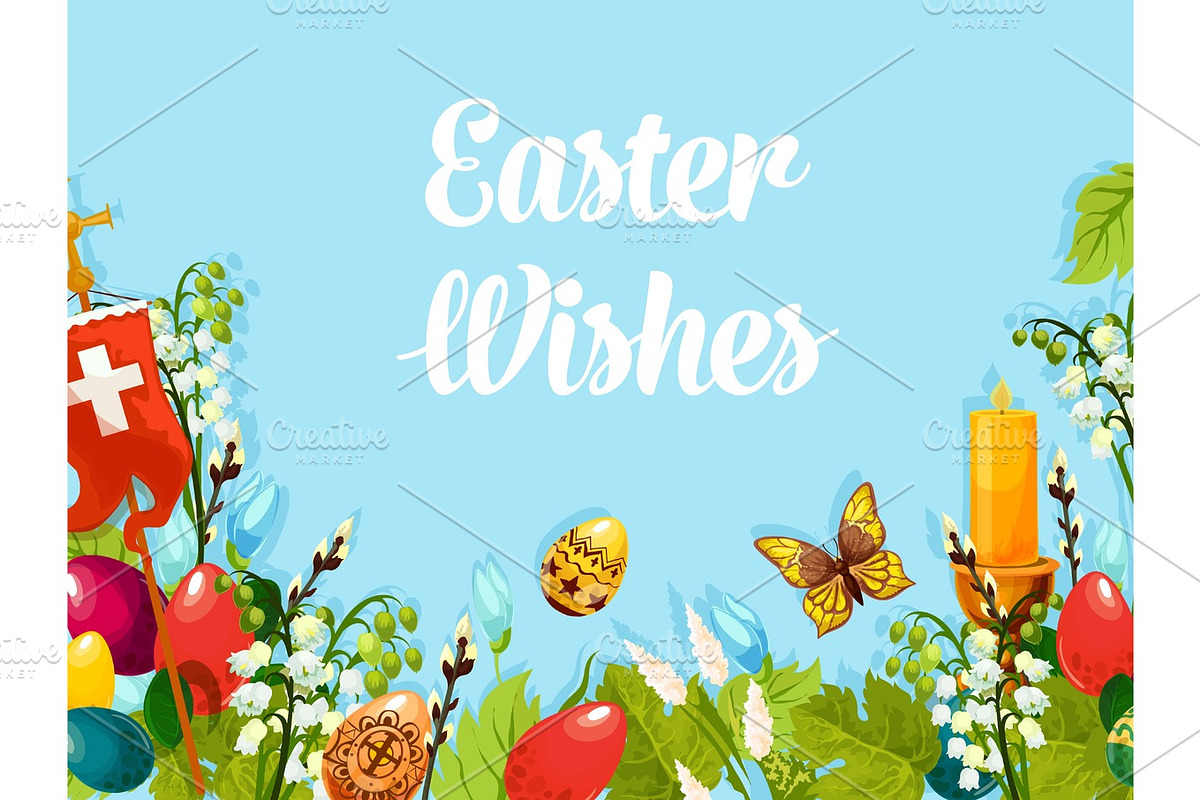 Easter egg, flower, cross, candle cartoon poster in Illustrations - product preview 8