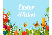 Easter egg, flower, cross, candle cartoon poster