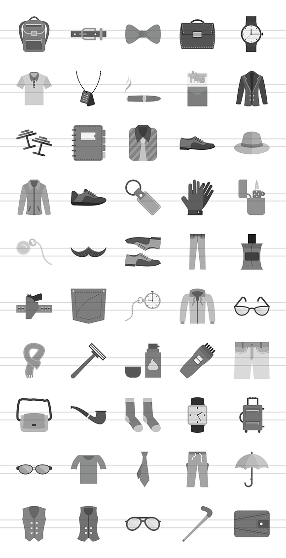 50 Men's Items Greyscale Icons in Graphics - product preview 1
