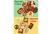 Japanese cuisine seafood and meat dishes icon
