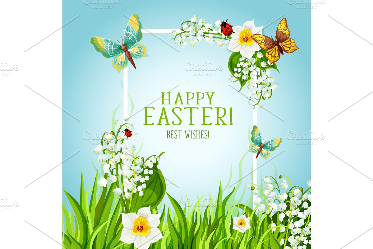 Easter floral frame with spring flower card design in Illustrations - product preview 8