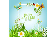 Easter floral frame with spring flower card design