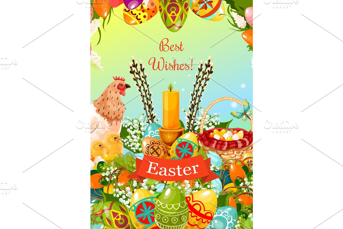 Easter spring holiday cartoon greeting card design in Illustrations - product preview 8