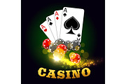 Casino poster with poker cards suits and dices