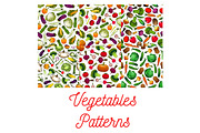 Vegetables vegetarian seamless patterns set