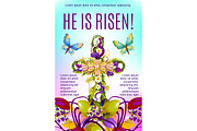 Easter cross with flowers and eggs greeting card