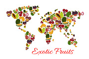 Exotic fruit world map poster for food design