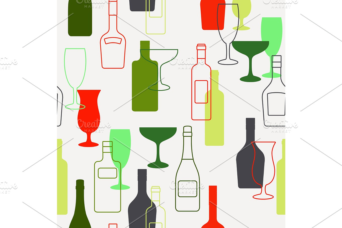 Alcohol bottles and glasses pattern in Illustrations - product preview 8