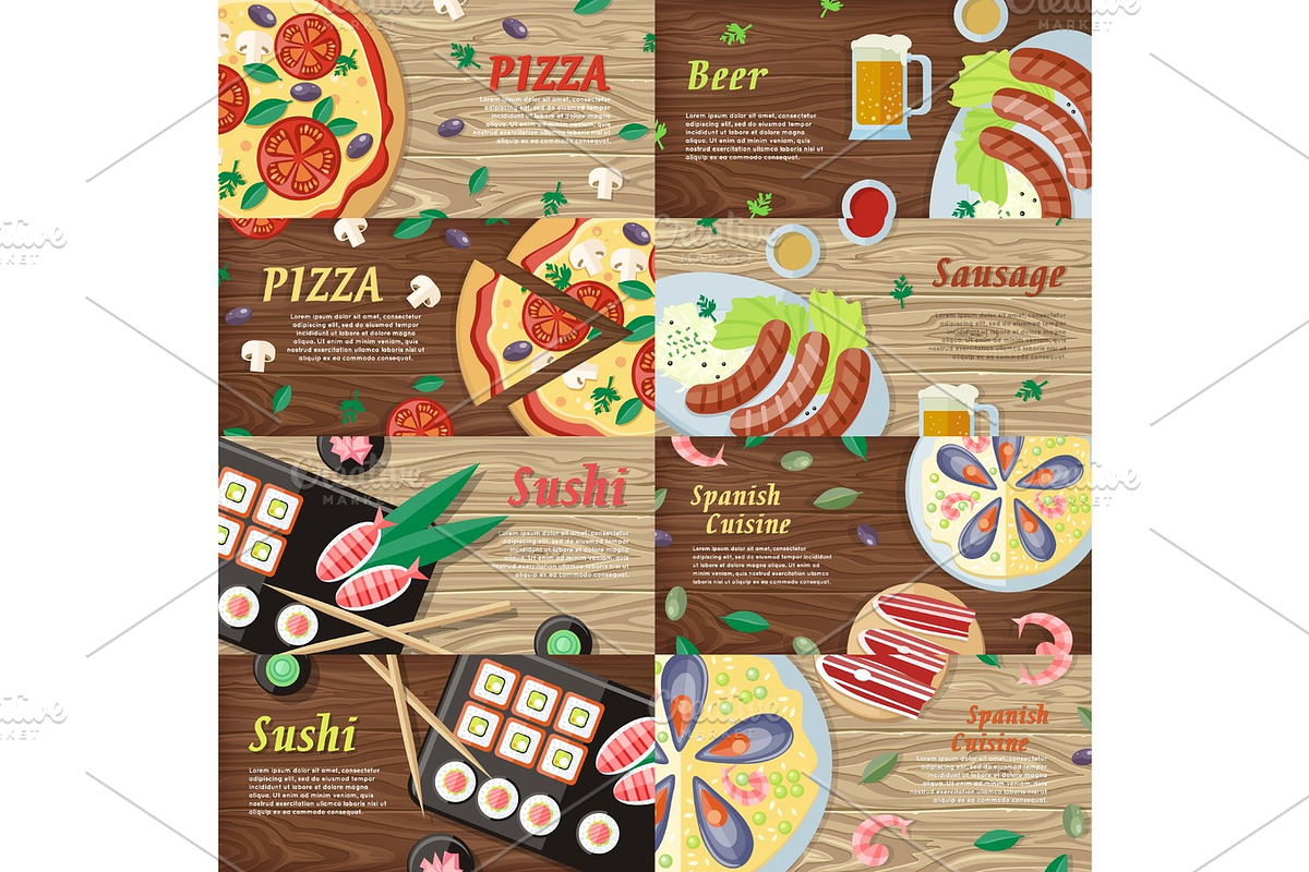 Set of National Dishes Flat Style Vector Banners in Illustrations - product preview 8
