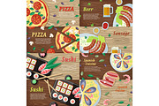 Set of National Dishes Flat Style Vector Banners