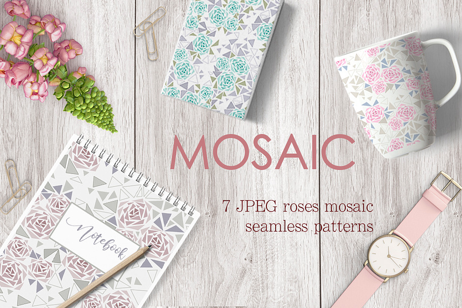 Set 7 Mosaic Seamless Floral Pattern