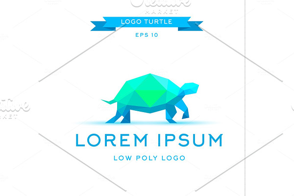 logo emerald tortoise, low poly, triangular polygons, vector illustration icon