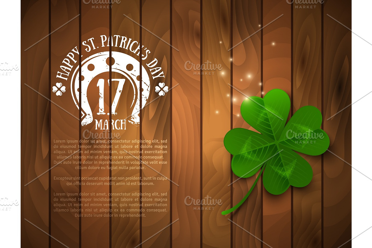 Green Four Leaf Clover on Wood in Illustrations - product preview 8