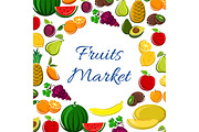 Fruits icons in round shape for market banner