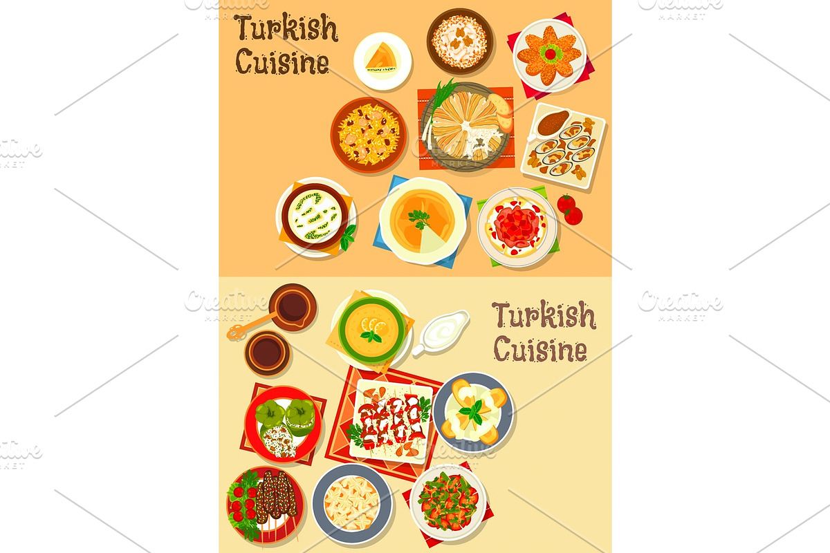 Turkish cuisine traditional dinner dishes icon in Illustrations - product preview 8