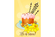 Easter holiday cake with eggs greeting card design