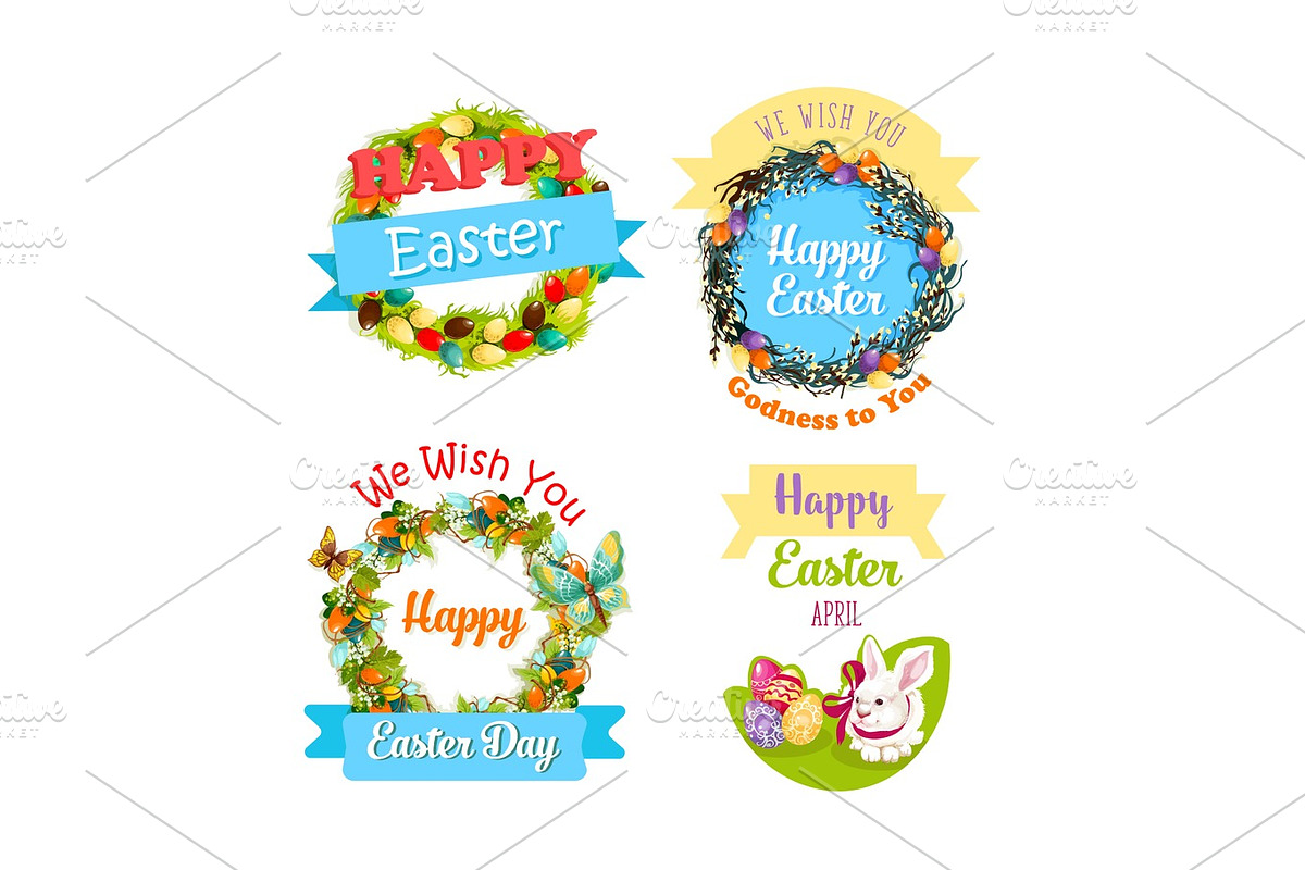 Easter eggs and rabbit cartoon symbol set design in Illustrations - product preview 8