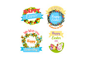 Easter eggs and rabbit cartoon symbol set design