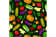 Vector icons of vegetables in seamless pattern