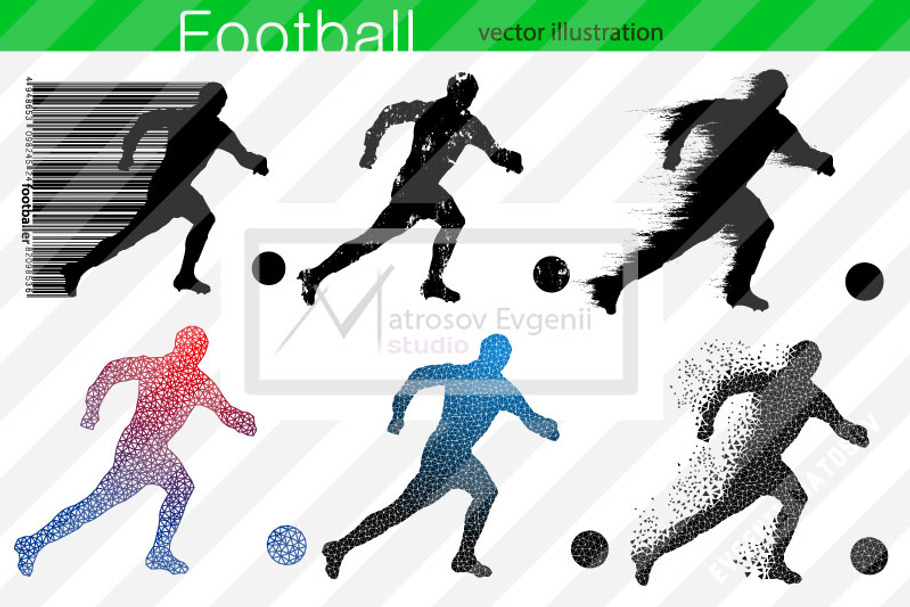Silhouettes of football players. set in Illustrations - product preview 8