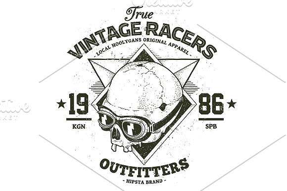 Vintage Racer | Vector Dotwork Skull in Illustrations - product preview 2