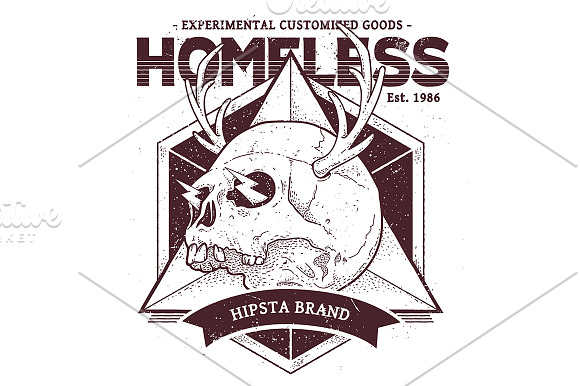 Homeless | Vector Dotwork Skull in Illustrations - product preview 1