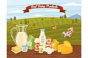 Farm products banner with dairy composition