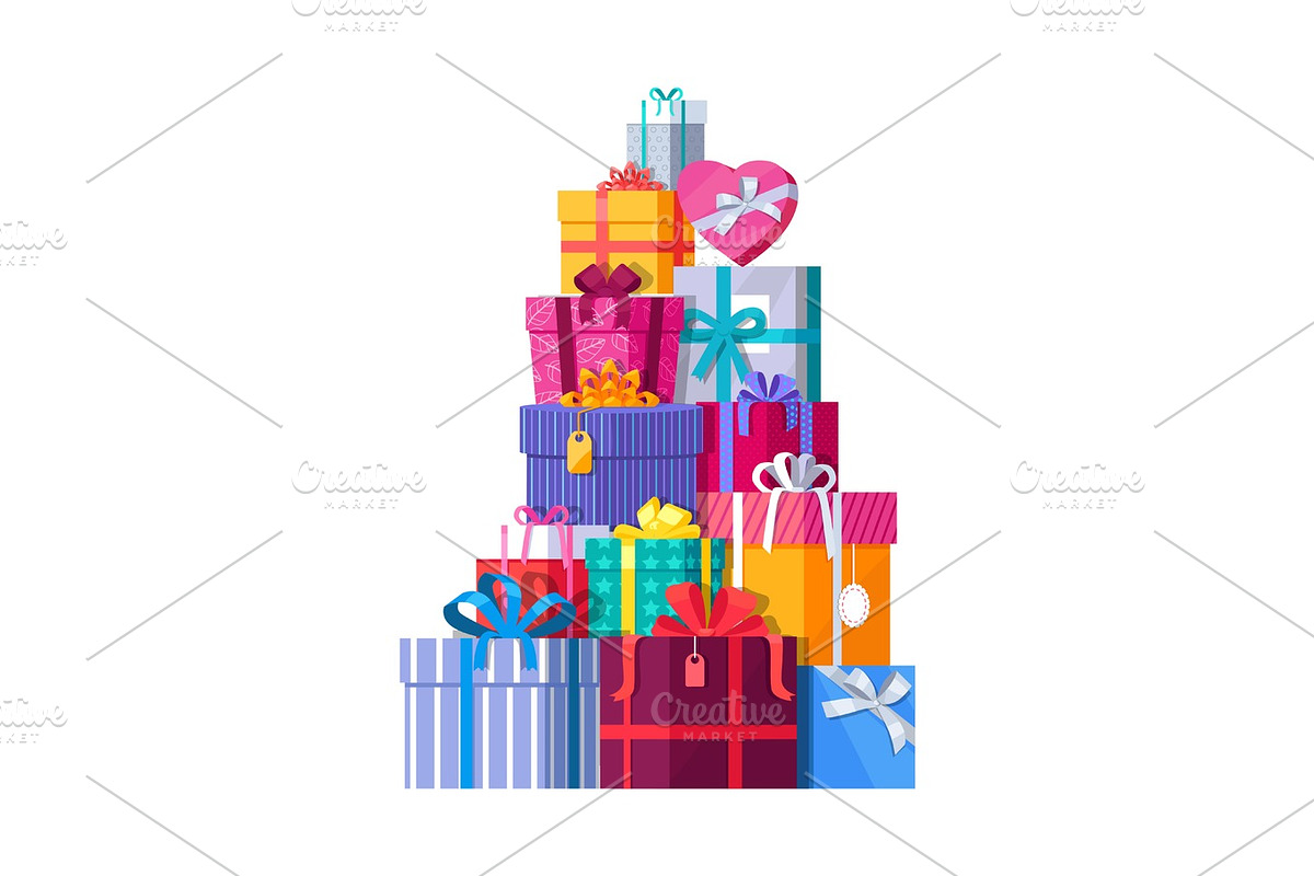 Pile of Colorful Wrapped Gift Boxes in Objects - product preview 8