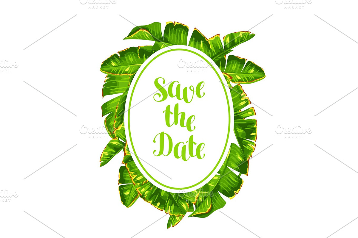 Invitation with banana palm leaves. Decorative tropical foliage in Objects - product preview 8