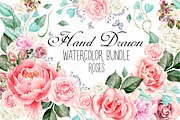 Hand Drawn Watercolor ROSES BUNDLE 