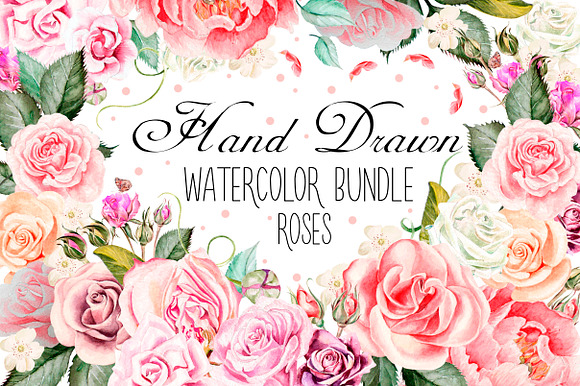Hand Drawn Watercolor ROSES BUNDLE  in Objects - product preview 1