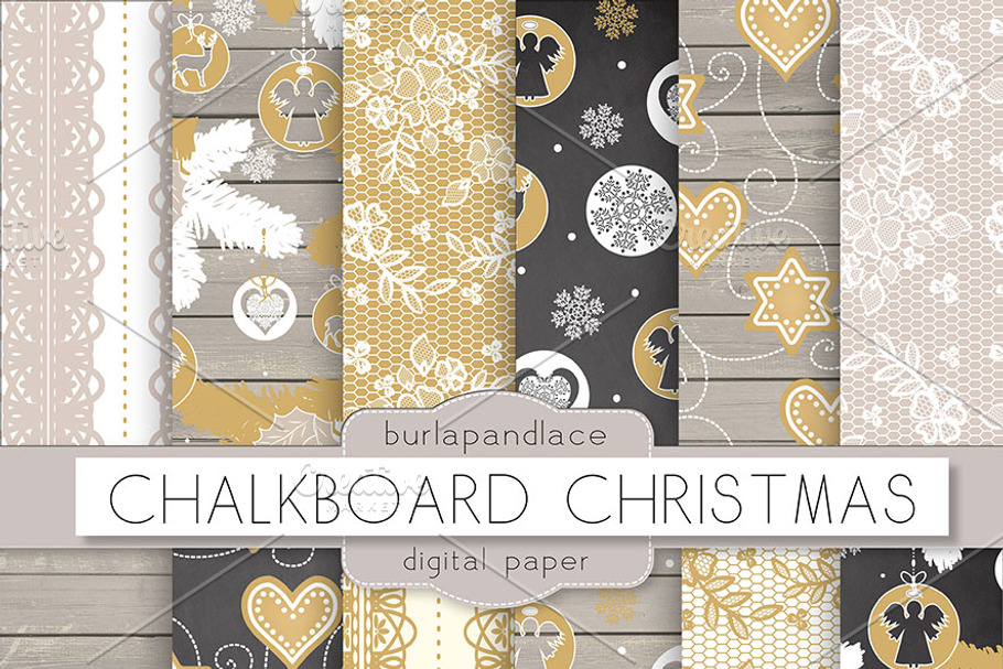 Chalkboard/wood christmas digital pa in Patterns - product preview 8