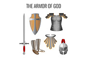 Armor of God elements set isolated on white. Vector