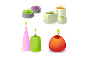 Collection of different aroma candles for relax. Little relaxation flame