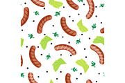 Fried Sausages Seamless Flat Pattern Vector