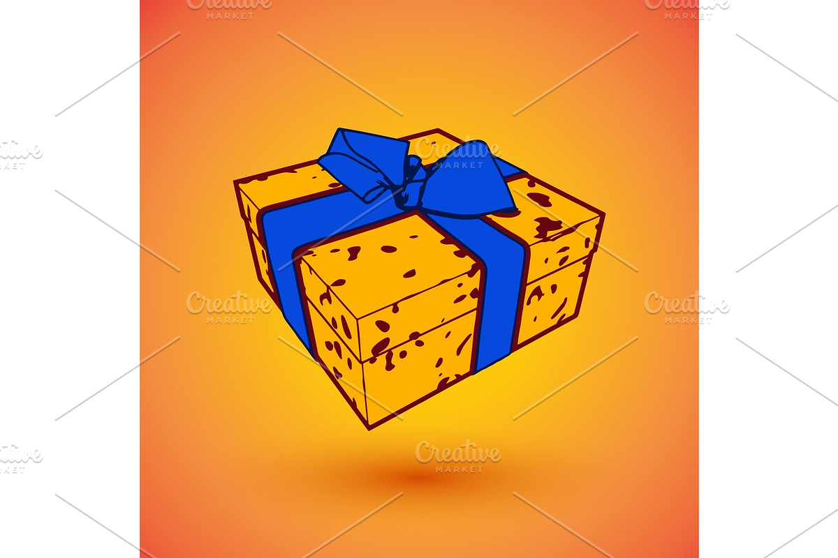 gift box present with blue bow anrd ibbon.  illustration for 8 march happy womans day in Objects - product preview 8