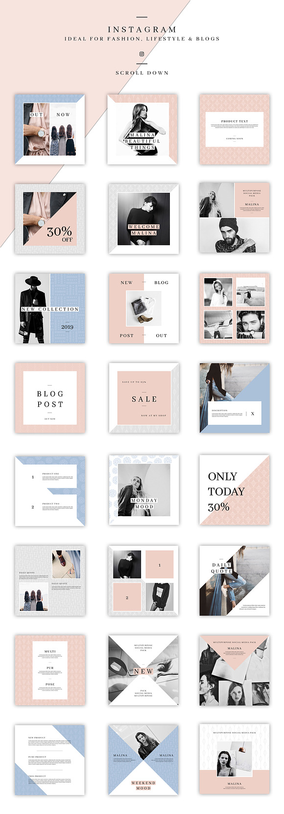 MALINA Social Media Pack & 20Pattern in Instagram Templates - product preview 4