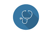 Stethoscope and Medical Services Icon. Flat Design. Long Shadow.