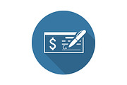 Money Check Business Icon. Flat Design. Long Shadow.