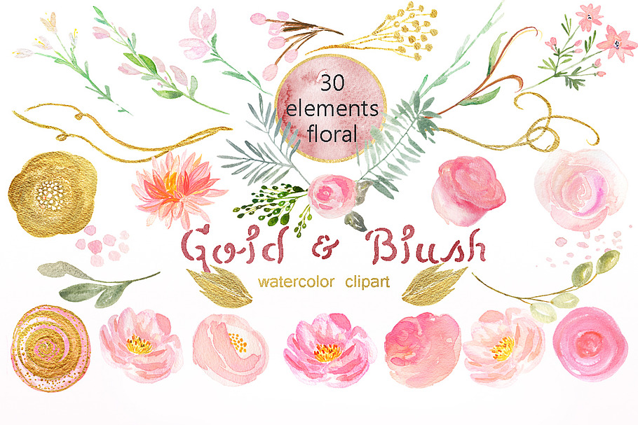 Gold & blush watercolor flowers