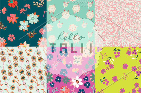 Retro Flowers Digital Paper in Patterns - product preview 2