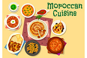 Moroccan cuisine traditional dishes icon design