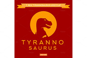 Dinosaur T-rex silhouette against the sun, with open mouth furious, stylish, logo vector