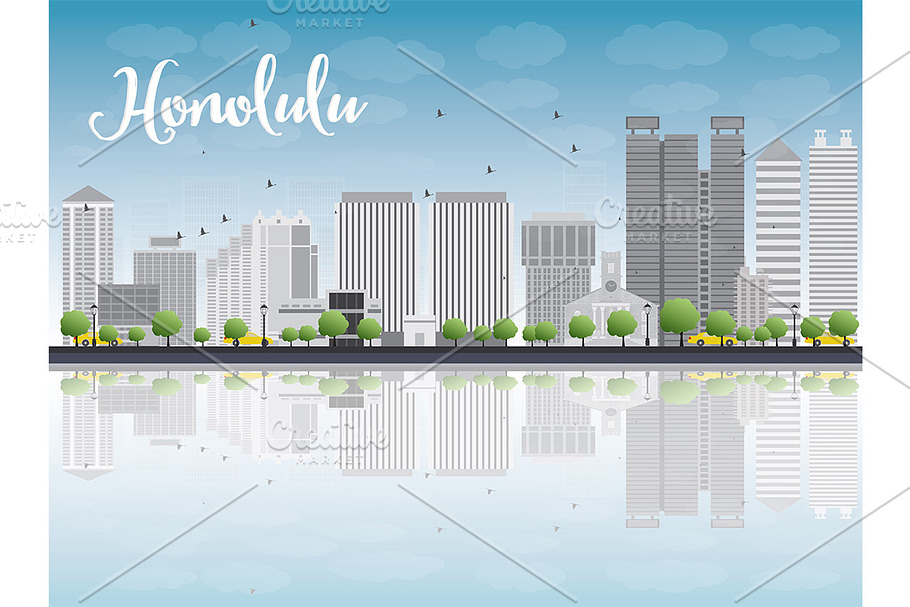 Honolulu Hawaii skyline in Illustrations - product preview 8