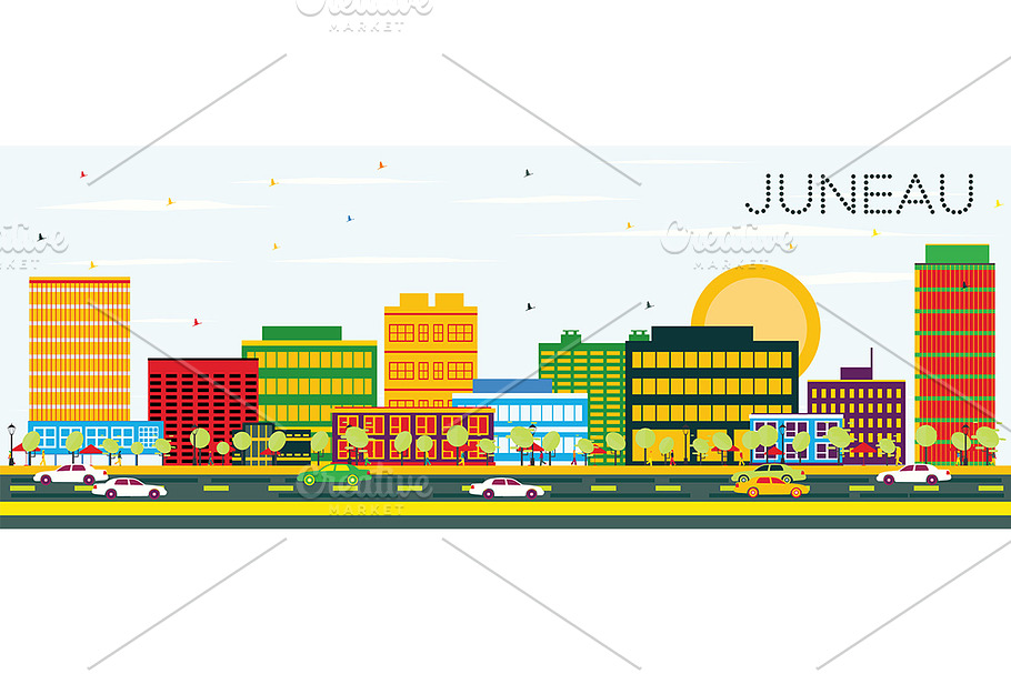 Juneau Skyline with Color Buildings  in Illustrations - product preview 8