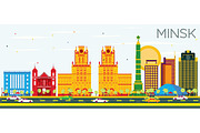 Minsk Skyline with Color Buildings 