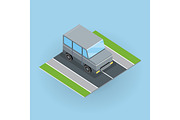 Car on Road Illustration in Isometric Projection.