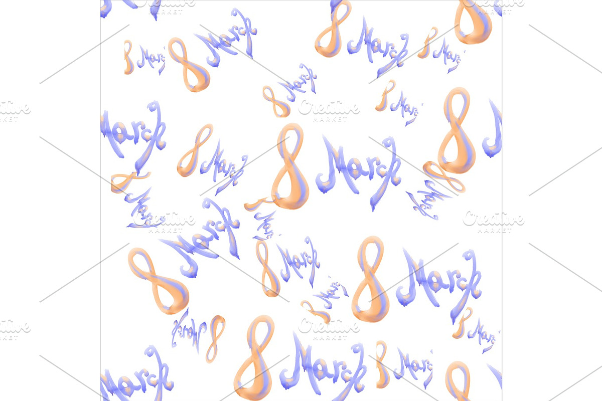 8 march watercolor lettering word isolated on white background. Happy womans day seamless design pattern in Illustrations - product preview 8