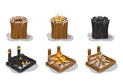 Campfire Set Isolated on White Vector Poster.