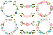 Pink and blue floral wreath clipart